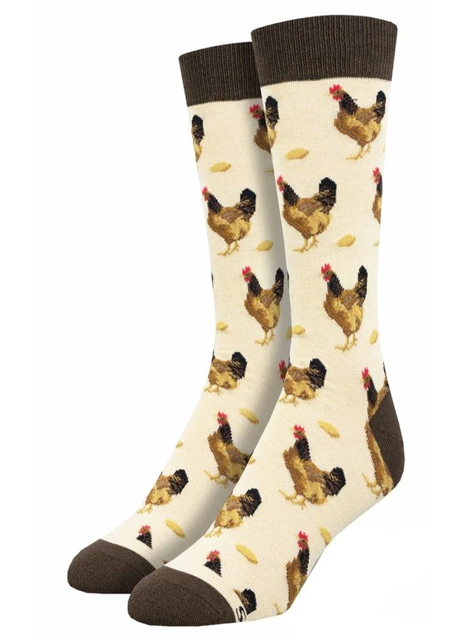 Socksmith Men's Crew Socks Chickens Which Came First, Ivory, One Size Fits Most, 1 Pair