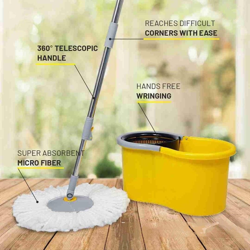Esquire 360° Spin Yellow Bucket Mop Set with a Microfiber Refill