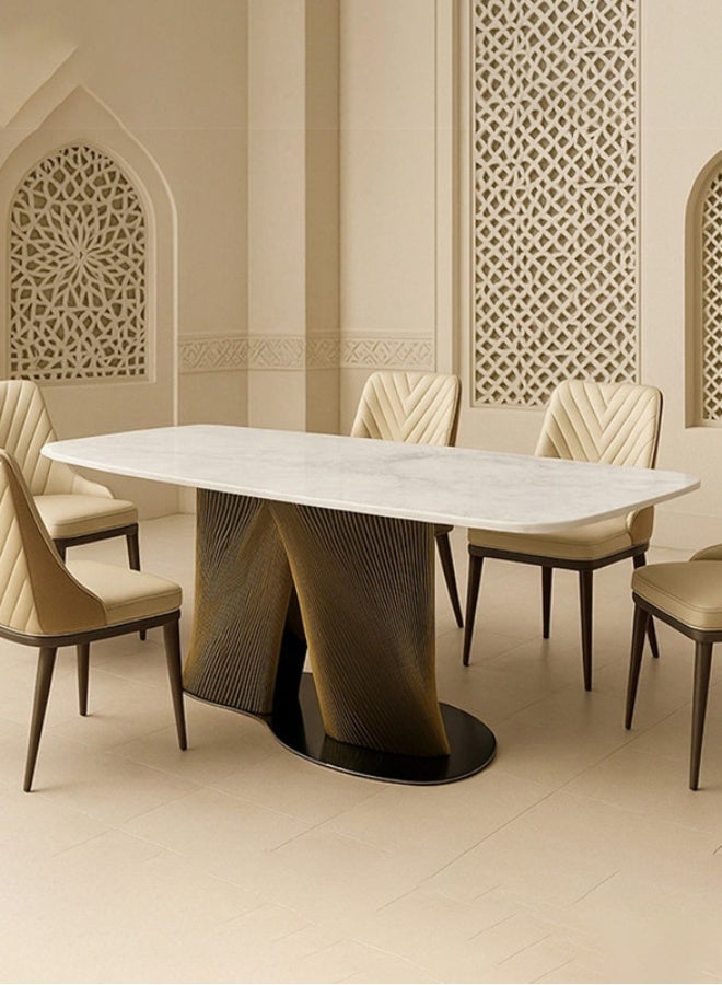 YI ONE Dining Table T2029-1.8M – Rectangular White Marble Top with Modern Steel Legs, 6–8 Seater Luxury Dining Table, 1800×900×760 mm - Image 1