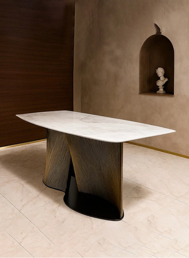 YI ONE Dining Table T2029-1.8M – Rectangular White Marble Top with Modern Steel Legs, 6–8 Seater Luxury Dining Table, 1800×900×760 mm - Image 2