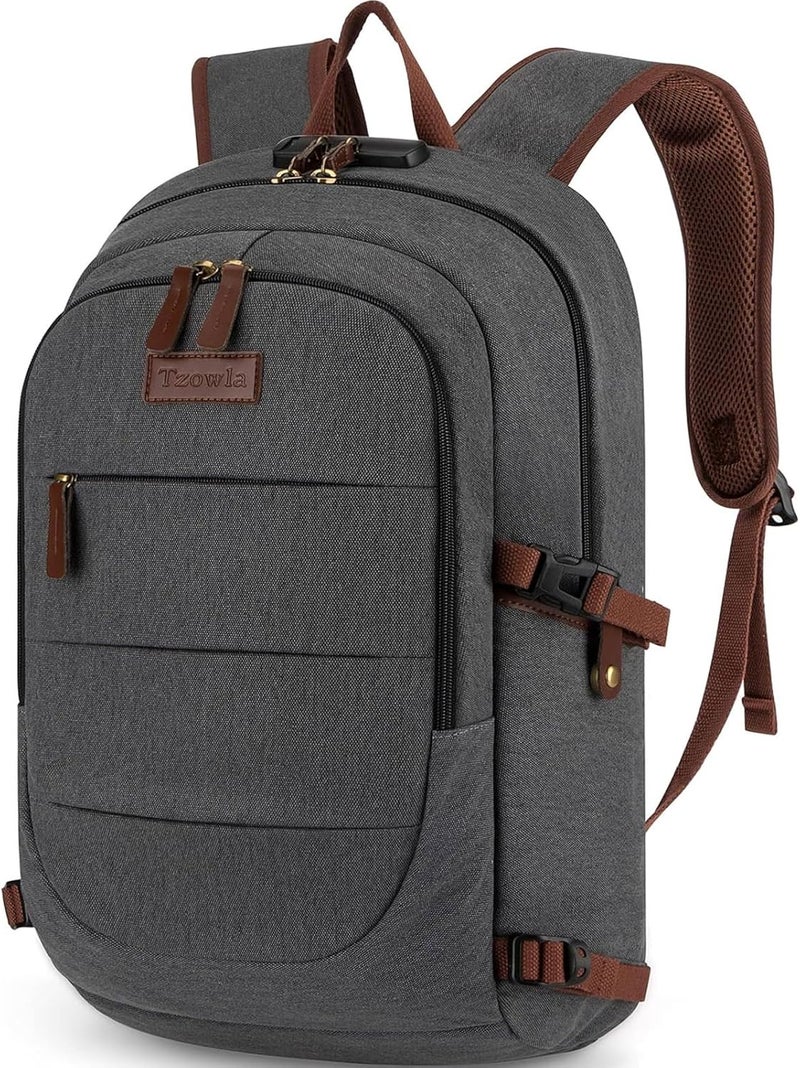 Tzowla Canvas Laptop Backpack,School Backpack for Men,Anti-Theft Travel Rucksack Fit 15.6"Laptop with USB Charging Port and lock - Image 1