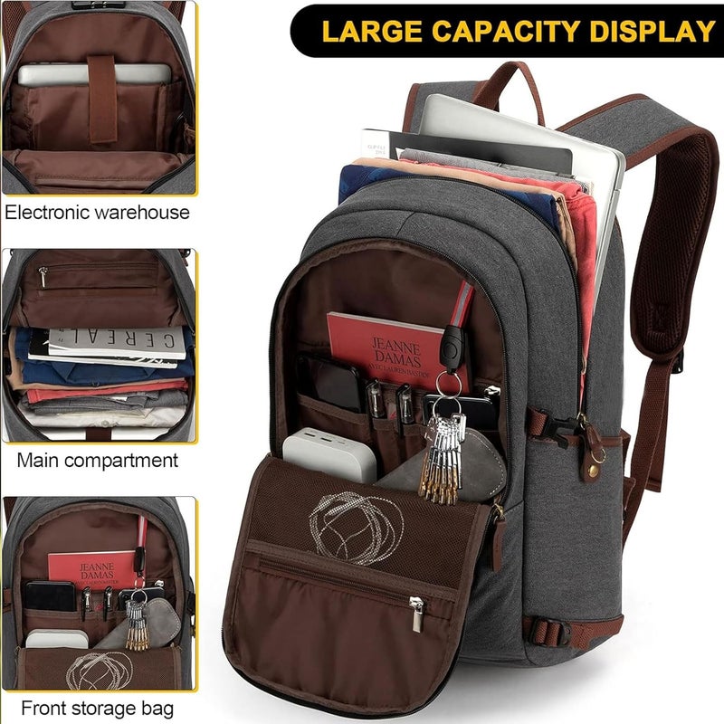Tzowla Canvas Laptop Backpack,School Backpack for Men,Anti-Theft Travel Rucksack Fit 15.6"Laptop with USB Charging Port and lock - Image 4