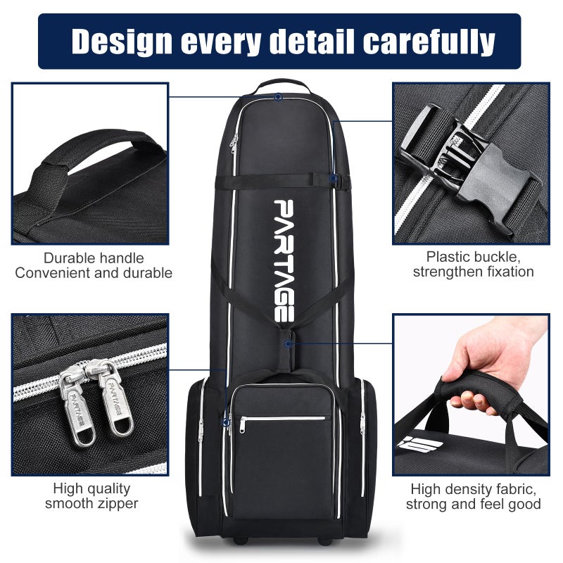 Partage Golf Travel Bag with Wheels,Golf Travel Case for Airlines, 600D Heavy Duty Oxford -Black - Image 2
