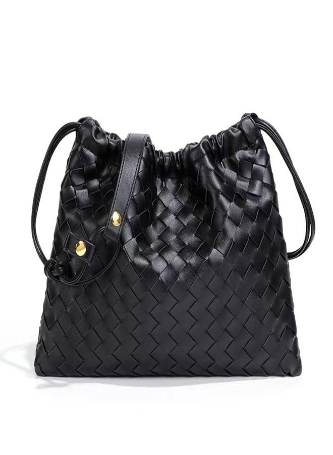 YP Woven Large Crossbody Bags for Women Trendy Soft Leather Shoulder Tote Purses (Black) - Image 1
