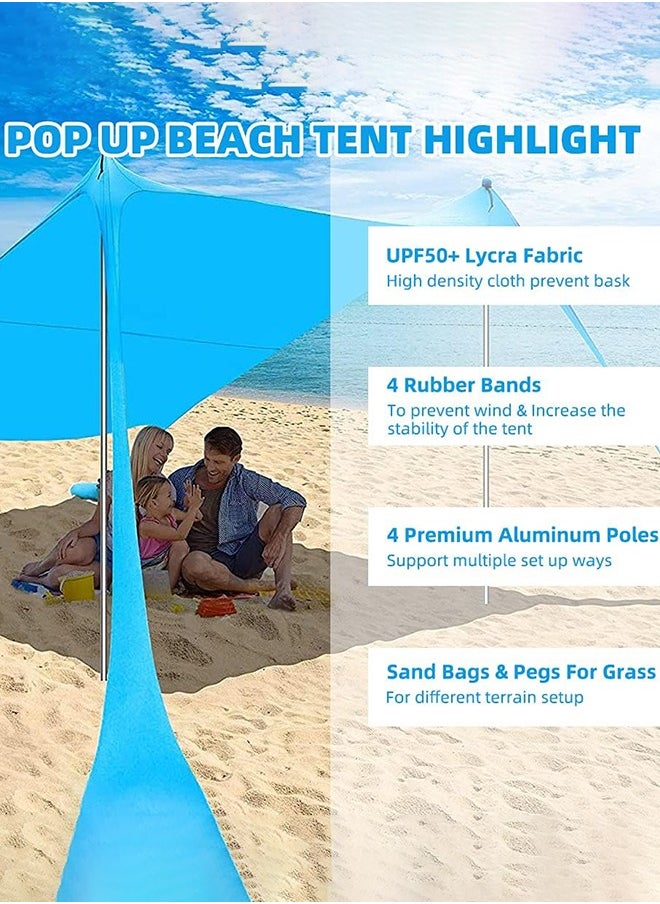 Garlo Pop Up Beach Tent Sun Shelter UPF50+ with Sand Shovel, Ground Pegs and Stability Poles, Outdoor Shade for Camping Trips, Fishing, Backyard Fun or Picnics (3mx3m 4 Pole, Turquoise)  - Image 3
