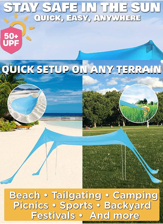 Garlo Pop Up Beach Tent Sun Shelter UPF50+ with Sand Shovel, Ground Pegs and Stability Poles, Outdoor Shade for Camping Trips, Fishing, Backyard Fun or Picnics (3mx3m 4 Pole, Turquoise)  - Image 5