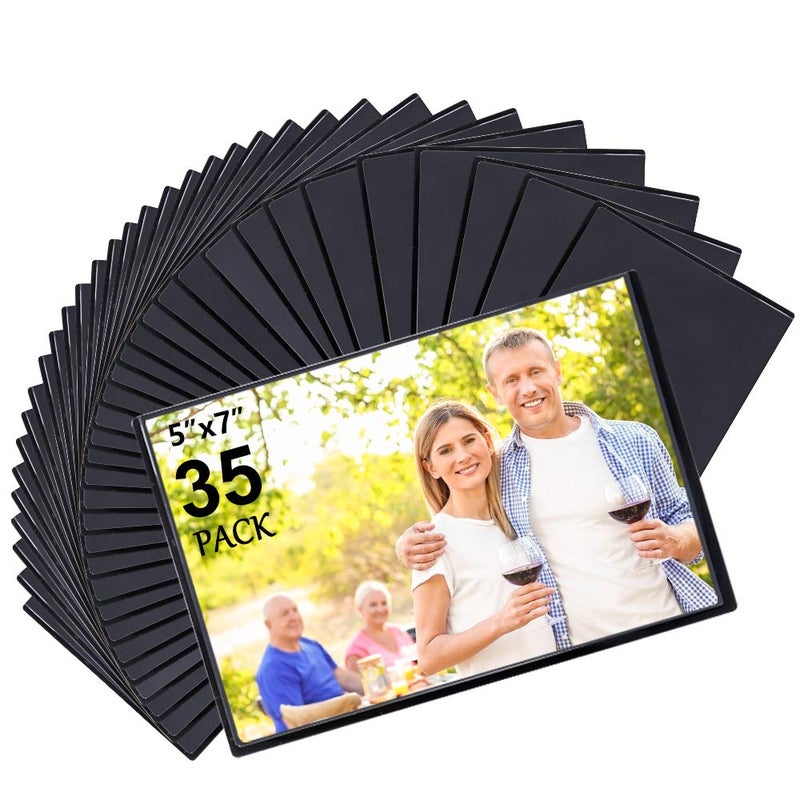 Tebik 35 Pack Magnetic Picture Frame Holds 5 x 7 Inches Photos Pictures Black Magnetic Photo Frames with Clear Pocket for RefrigeratorFridge Locker Office Cabinet