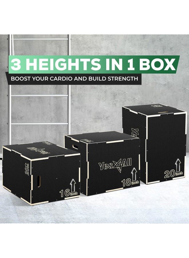 Yes4All 3 in 1 Non-Slip Wooden Plyo Box - Black - 20 x 18 x 16 - Image 3