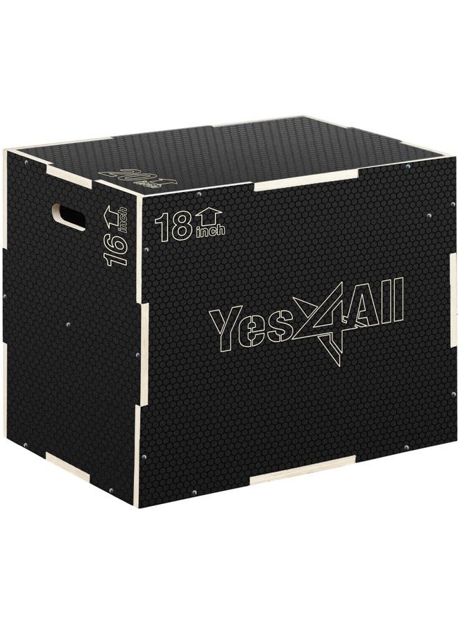 Yes4All 3 in 1 Non-Slip Wooden Plyo Box - Black - 20 x 18 x 16 - Image 1