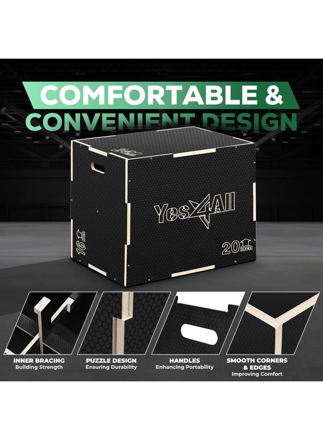 Yes4All 3 in 1 Non-Slip Wooden Plyo Box - Black - 20 x 18 x 16 - Image 4