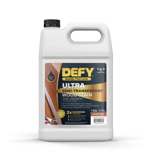 DEFY Ultra Semi-Transparent Outdoor Wood Stain and Sealer in One – Cedar Tone, 1 Gallon, Deck Stain and Sealer | Rich Color and Satin Sheen for All Wood Types - Image 1