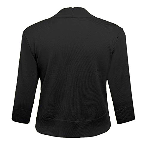 AAMILIFE Women's 3/4 Sleeve Cropped Cardigans Sweaters Jackets Open Front Short Shrugs for Dresses Black S - Image 3