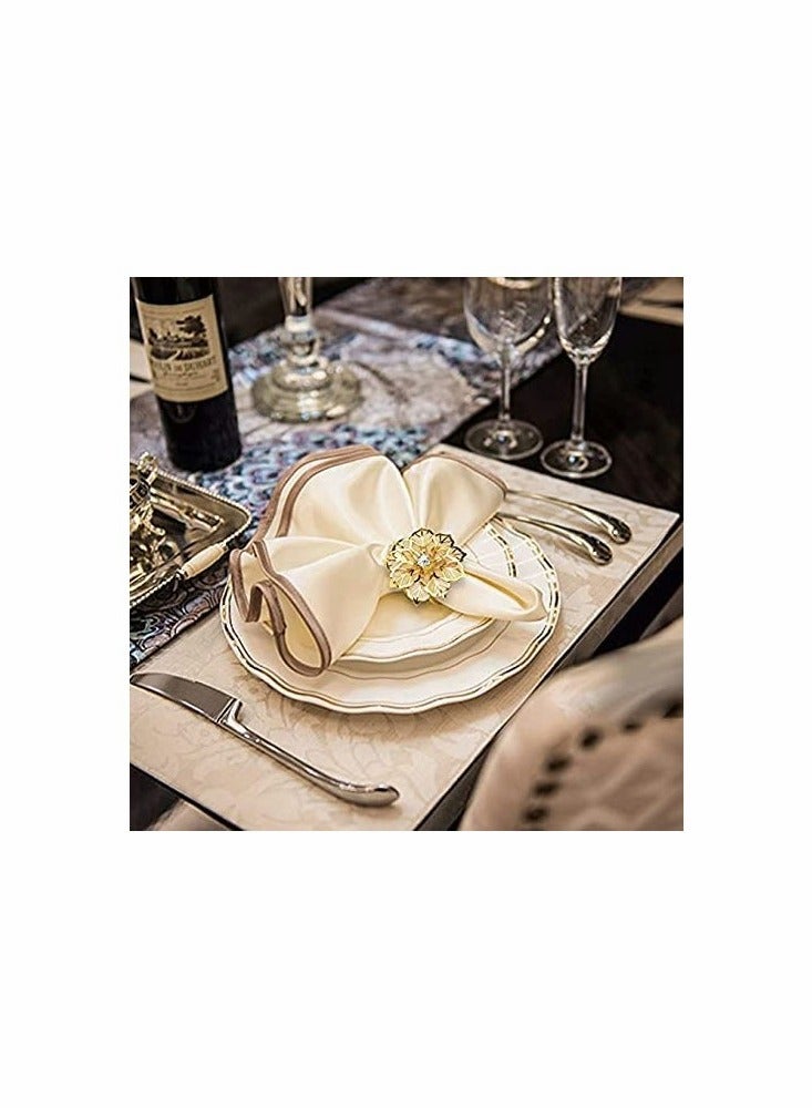 Metal Flower Napkin Rings - Set of 10, Elegant Gold Napkin Holders for Dining Table Décor - Image 2