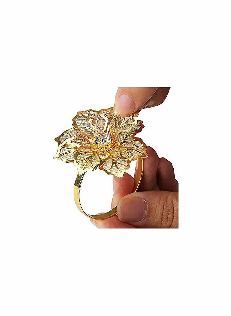 Metal Flower Napkin Rings - Set of 10, Elegant Gold Napkin Holders for Dining Table Décor - Image 4