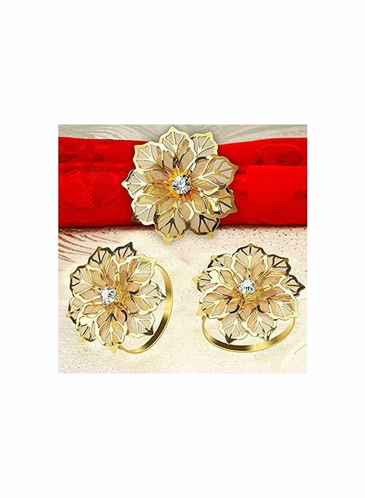 Metal Flower Napkin Rings - Set of 10, Elegant Gold Napkin Holders for Dining Table Décor - Image 5