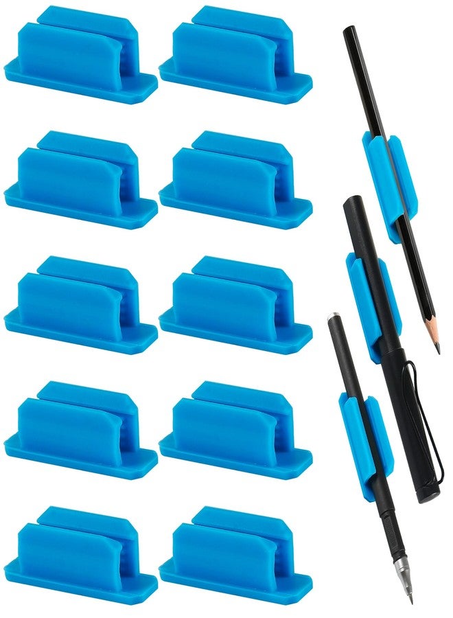 Vidotim 10Pack Adhesive Pen Holder for Desk, Silicone Pencil Holder for Classroom,Teacher Student Kinds Accessories, Desk Accessories (Blue) - Image 1