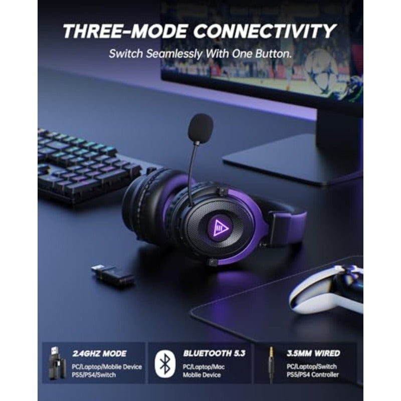 EKSA Wireless Gaming Headset for PC Ps5 Ps4 2.4 Ghz USB Type-C Gaming Headphones with Microphone 30ms Latency 80H Battery Bluetooth Headphones for Switch Laptop Mobile Mac - Image 2