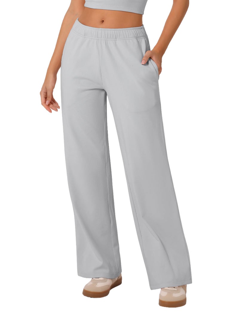 ABOCIW Sweatpants Women Baggy Lounge Pants Drawstring Straight Leg High Waist Sweat Pants with Pockets Workout Gym Active Comfy Joggers for Women Fall Clothes 2025 Brushed Jersey Gray Small - Image 1
