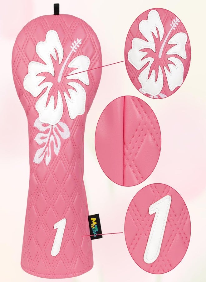 mytag Pink Golf Club Head Covers 4 Pack, Hibiscus Flowers Golf Headcovers Set with Patch & Embroidery Driver 3/5 Wood Hybrids/Rescue Covers - Image 2