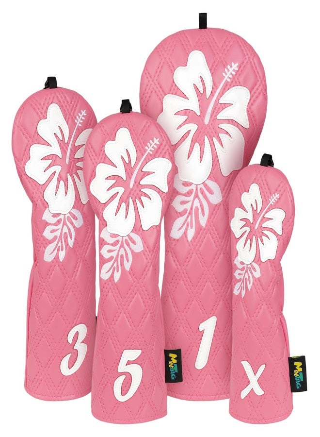 mytag Pink Golf Club Head Covers 4 Pack, Hibiscus Flowers Golf Headcovers Set with Patch & Embroidery Driver 3/5 Wood Hybrids/Rescue Covers - Image 1