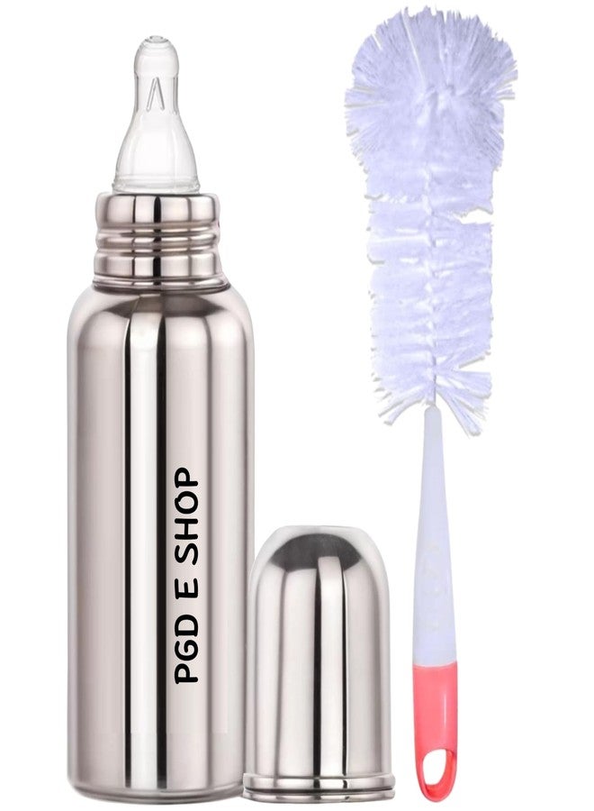 PGD Premium Stainless Steel Baby Feeding Bottle for Kids Milk/Water Feeding with Hook Handle Cleaning Brush (Regular 220ml with Hook Handle Brush) - Image 1