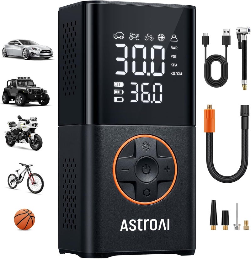 AstroAI L7 Air Compressor Tire Inflator Portable Cordless Bike Pump with Digital Dual Values Display, 150 PSI Car Tires Pump with LED Lights Air Pump for Cars, Motorcycles, Bikes, Balls - Image 1