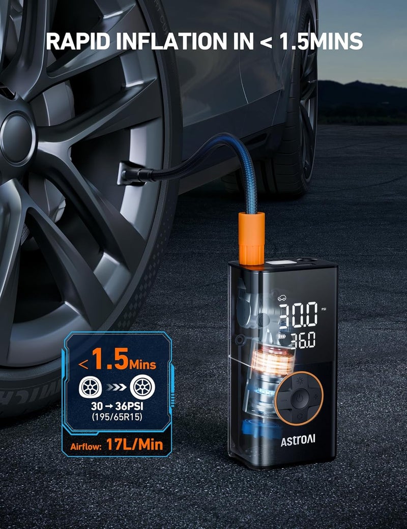 AstroAI L7 Air Compressor Tire Inflator Portable Cordless Bike Pump with Digital Dual Values Display, 150 PSI Car Tires Pump with LED Lights Air Pump for Cars, Motorcycles, Bikes, Balls - Image 4