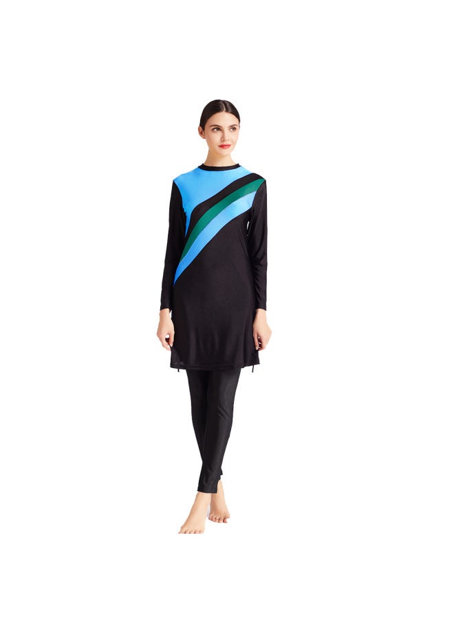 Generic Amazon Hot-selling Two-color Splicing Swimsuit Three-piece Set Large Size High Elastic Swimsuit Beach Suit With Hood M095