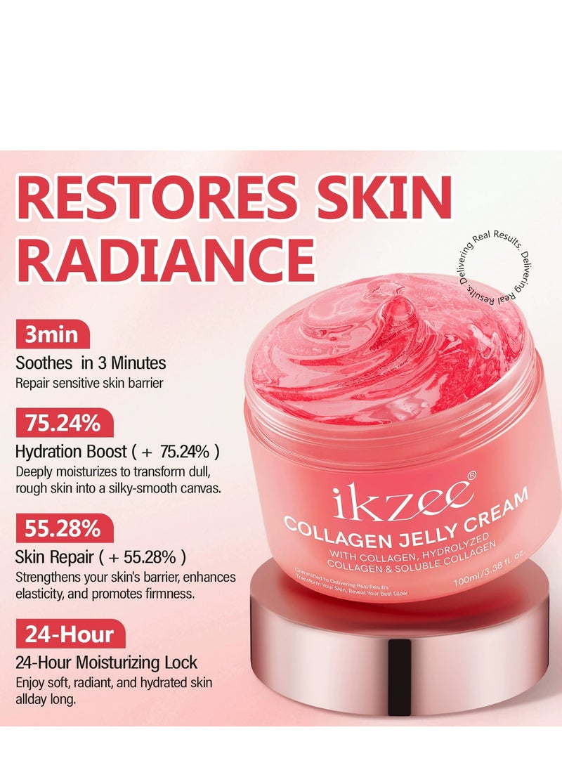 IKZEE - Collagen Jelly Cream - Korean Collagen Face Mask Overnight - Hydrates Skin and Gives a 24h Glow - Korean Skincare (3.51 fl.oz) - Image 1