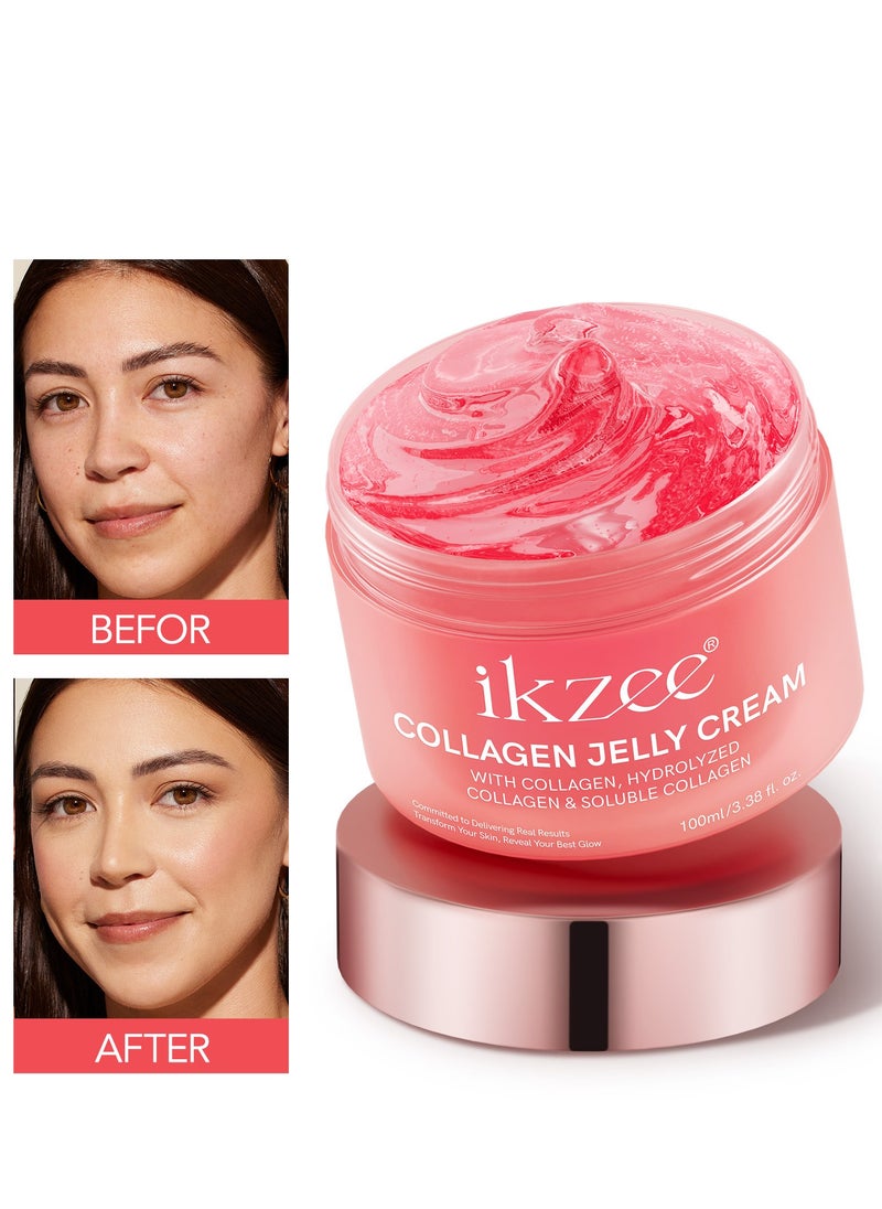 IKZEE - Collagen Jelly Cream - Korean Collagen Face Mask Overnight - Hydrates Skin and Gives a 24h Glow - Korean Skincare (3.51 fl.oz) - Image 1