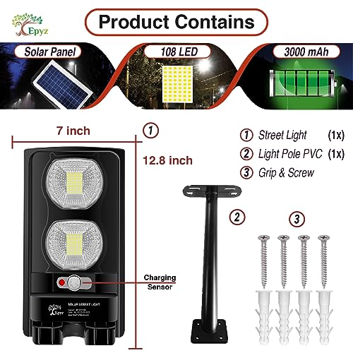 Epyz Solar Light Outdoor 108 Bright White Light LED, 1 Lighting Modes, Adjustable Solar Panel. Wired Security Solar Powered Lights for Outside Yard [ Cold White Light, Pack of 1 ] - Image 4