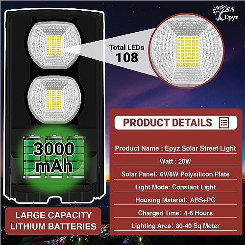Epyz Solar Light Outdoor 108 Bright White Light LED, 1 Lighting Modes, Adjustable Solar Panel. Wired Security Solar Powered Lights for Outside Yard [ Cold White Light, Pack of 1 ] - Image 3