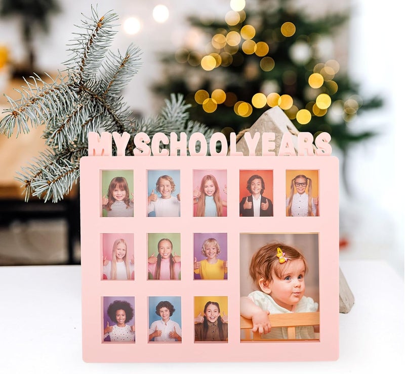 School Years Picture Frame Collage Tabletop Photo Display Holder Growth Keepsake Frame for Pink - Image 5