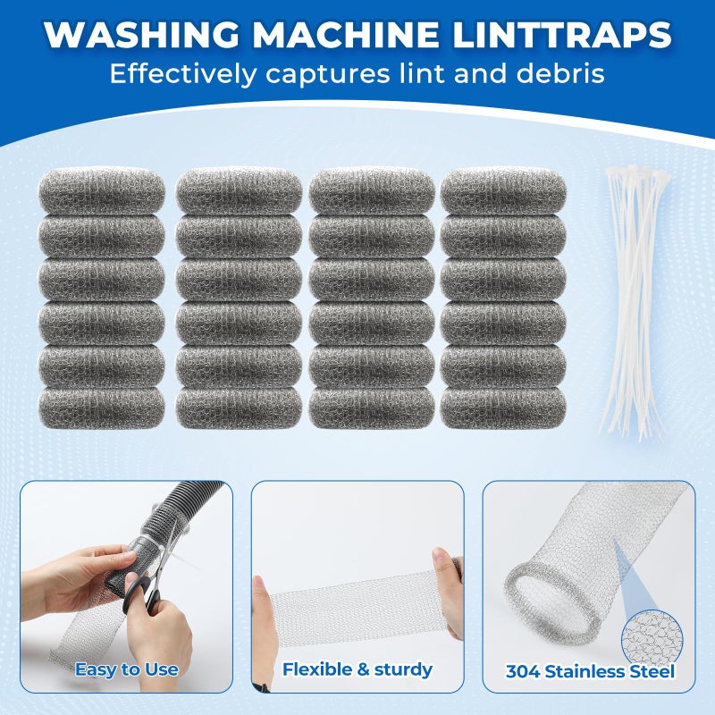 24 PCS Lint Traps, Stainless Steel Lint Catcher for Washing Machine, Pet Hair Remover for Laundry, Upgrade Traps Laundry Mesh Washer Hose Filter with 24 PCS Cable Ties - Image 2