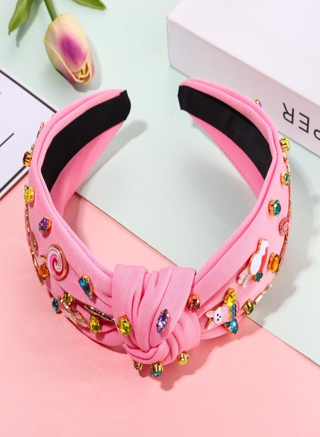 NVENF Easter Headband for Women Beaded Easter Rabbit Bunny Headband White Pink Crystal Pearl Knotted Hairband Happy Easter Hair Accessories Spring Holiday Headwear Outfits Gifts (Easter A) - Image 5