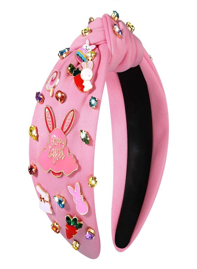 NVENF Easter Headband for Women Beaded Easter Rabbit Bunny Headband White Pink Crystal Pearl Knotted Hairband Happy Easter Hair Accessories Spring Holiday Headwear Outfits Gifts (Easter A) - Image 1