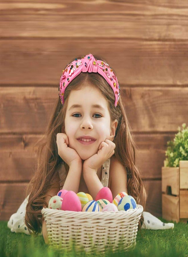 NVENF Easter Headband for Women Beaded Easter Rabbit Bunny Headband White Pink Crystal Pearl Knotted Hairband Happy Easter Hair Accessories Spring Holiday Headwear Outfits Gifts (Easter A) - Image 3