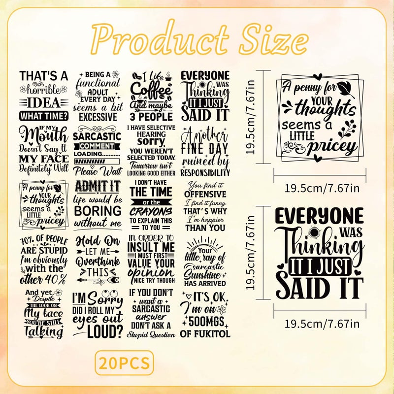 EoBeCy 20 Sheets Sarcastic Quotes Iron on Transfers for T-Shirts, Funny DTF Transfers Ready to Press Heat Transfers Vinyl, Iron on Patches Decals for Clothes Backpack Bag Pillow Covers DIY Crafts - Image 2