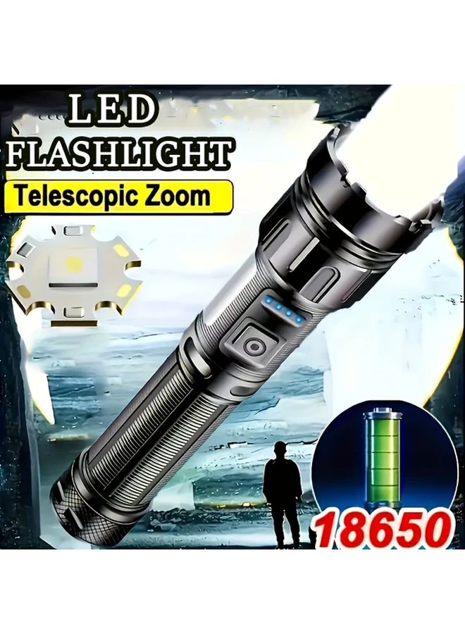 Black Rechargeable LED Flashlight 7 Modes Ultra Bright For Camping Hiking Emergency - Image 2