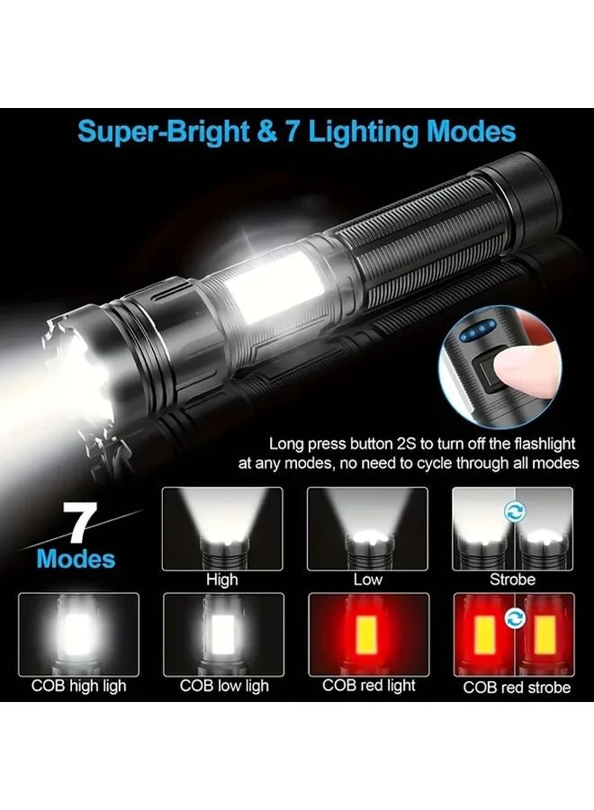 Black Rechargeable LED Flashlight 7 Modes Ultra Bright For Camping Hiking Emergency - Image 5