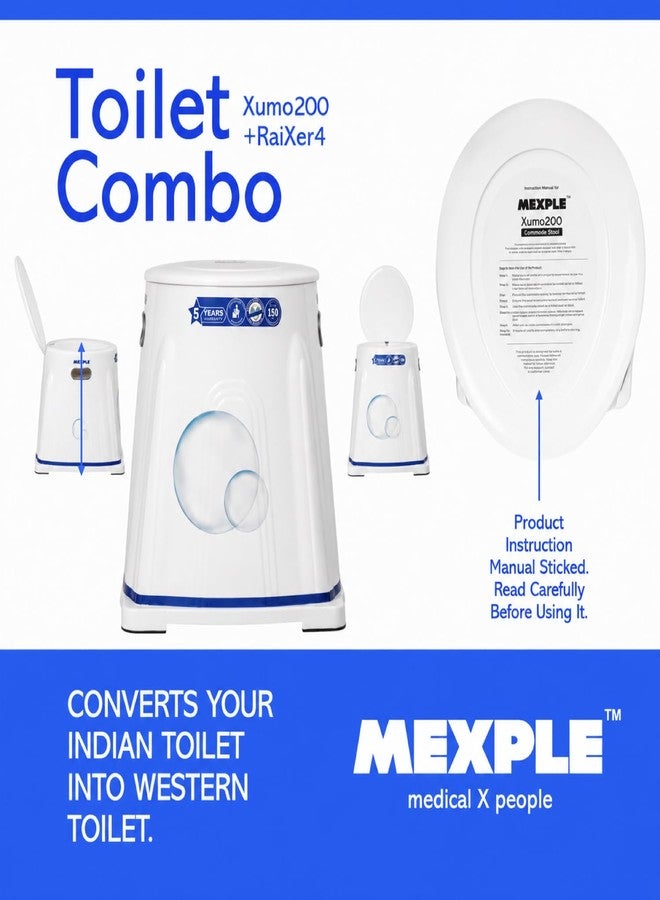 MEXPLE Xumo200 Portable Indian to Western Toilet Converter & RaiXer4 Toilet Seat Height Raiser (4 Inches) | Commode Chair | Seat Raiser Elevator Extension | For Handicap, Knee Patient, Old Citizen - Image 4