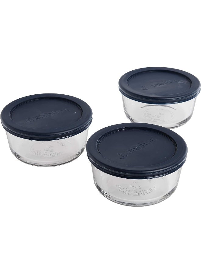 Anchor Hocking Classic Glass Food Storage Containers with Lids, Blue, 2 Cup (Set of 3) - Image 1