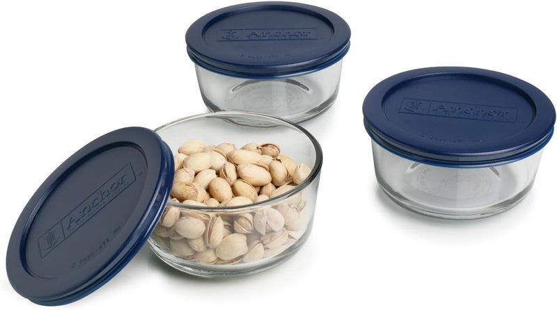 Anchor Hocking Classic Glass Food Storage Containers with Lids, Blue, 2 Cup (Set of 3) - Image 3