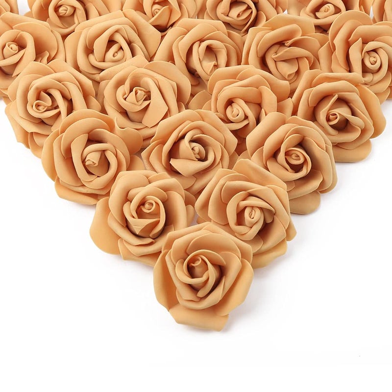 IPOPU Artificial Rose Flower Heads 100 Pcs Real Looking Gold Yellow Foam Fake Roses for DIY Wedding Baby Shower Centerpieces Arrangements Party Tables Home Decorations Gold Yellow Stemless