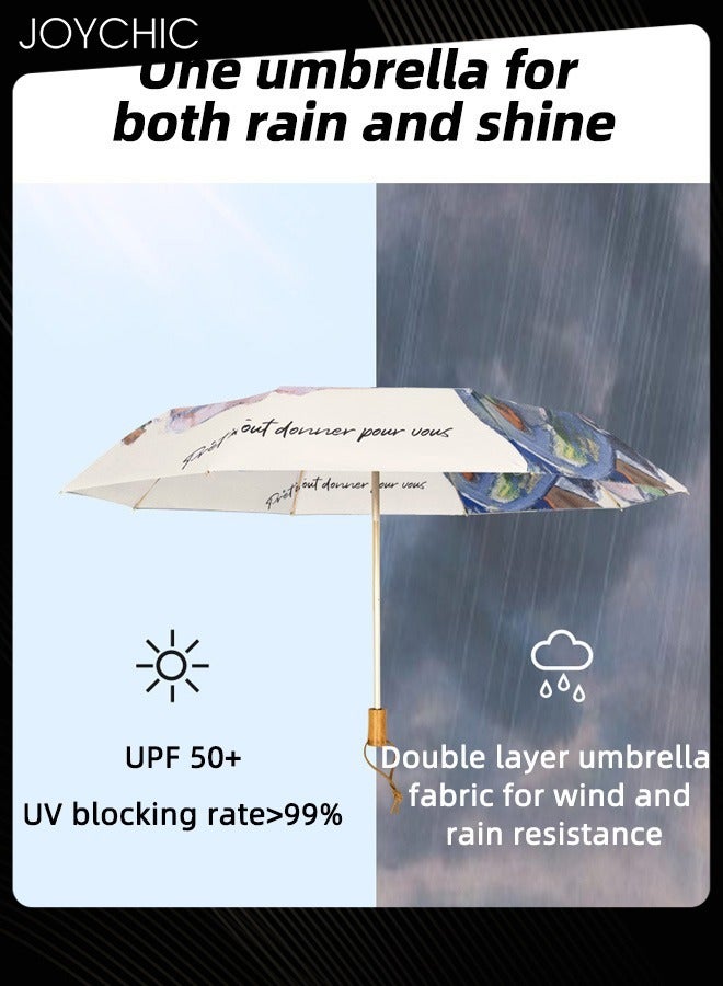 Joychic Ladies 3 Fold Floral Printing UPF 50+ UV Protection Umbrella Windproof Rainproof Travel Umbrella Multicolor  - Image 2