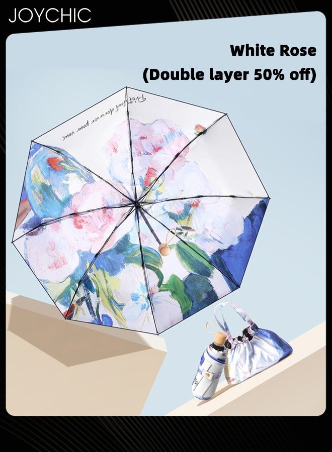 Joychic Ladies 3 Fold Floral Printing UPF 50+ UV Protection Umbrella Windproof Rainproof Travel Umbrella Multicolor  - Image 3