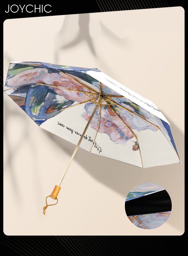 Joychic Ladies 3 Fold Floral Printing UPF 50+ UV Protection Umbrella Windproof Rainproof Travel Umbrella Multicolor  - Image 5