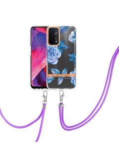 HuHa Case Cover For OPPO A74 5G / A93 5G / A54 5G / A93S 5G Flowers Series TPU Phone Case with Lanyard Blue Peony 