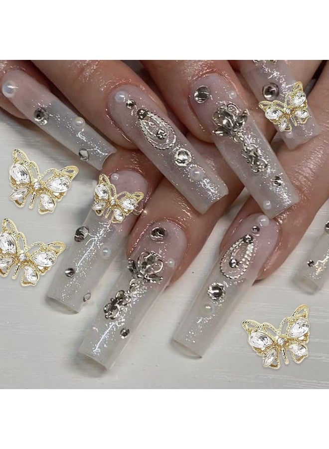 10 قطع من زينة أظافر الفراشة المعدنية اللامعة، أحجار الراين ثلاثية الأبعاد، زينة أظافر ذهبية فضية، مجوهرات أظافر، زينة أظافر على شكل فراشة للنساء والفتيات - Image 3