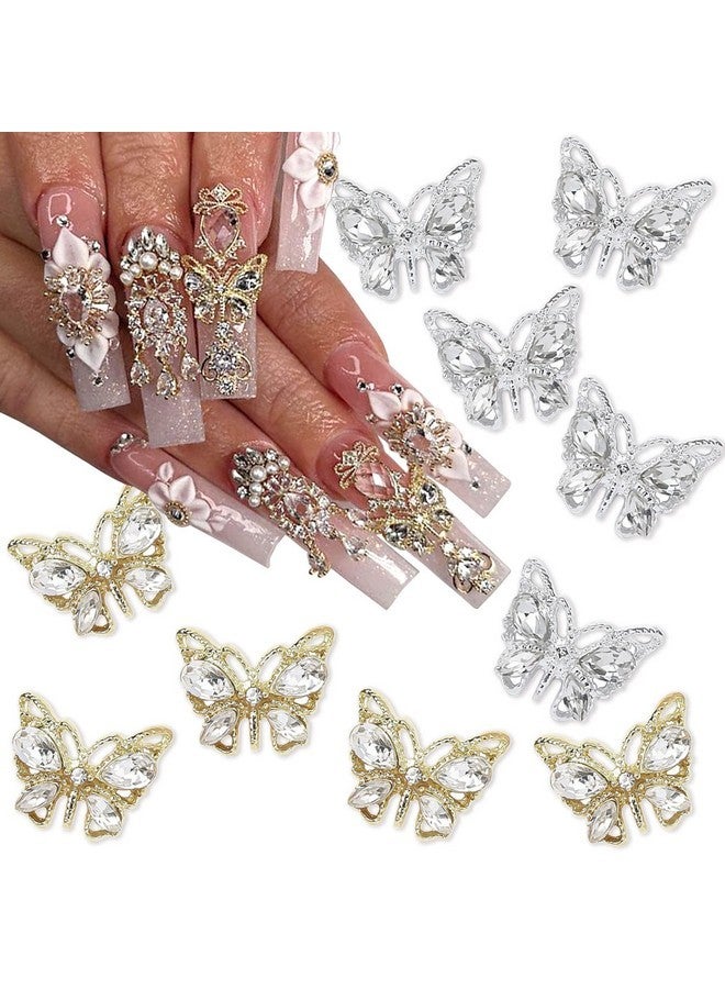 10 قطع من زينة أظافر الفراشة المعدنية اللامعة، أحجار الراين ثلاثية الأبعاد، زينة أظافر ذهبية فضية، مجوهرات أظافر، زينة أظافر على شكل فراشة للنساء والفتيات - Image 1